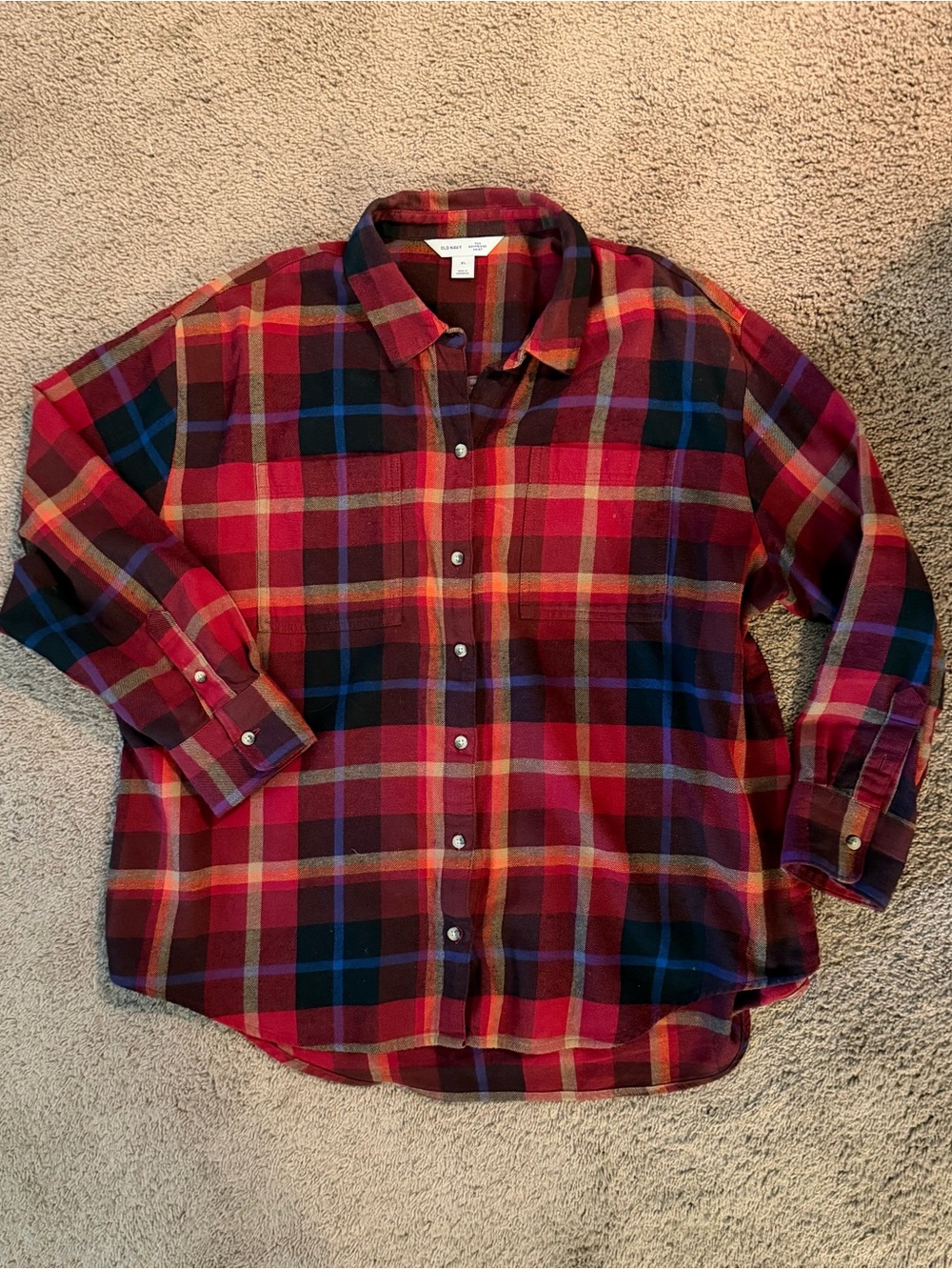 Beautiful Old Navy Women’s Flannel Plaid Button-Down Boyfriend Shirt, Size XL